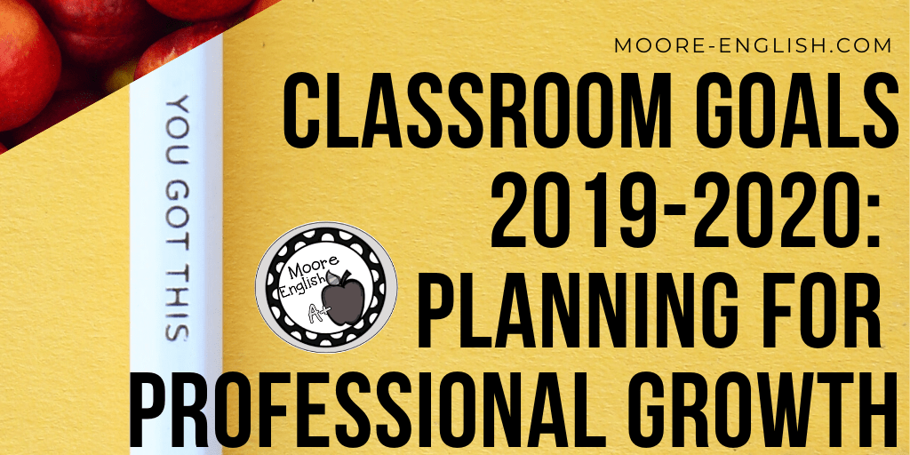 Mustard yellow background with a white pencil and black lettering about setting classroom goals 