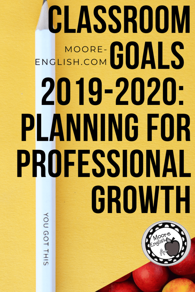 Mustard yellow background with a white pencil and black lettering about setting classroom goals 