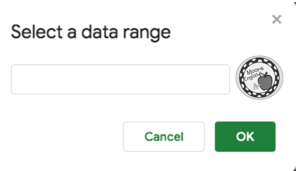 Screenshot of the data range box inside of Data Validation in Google Sheets