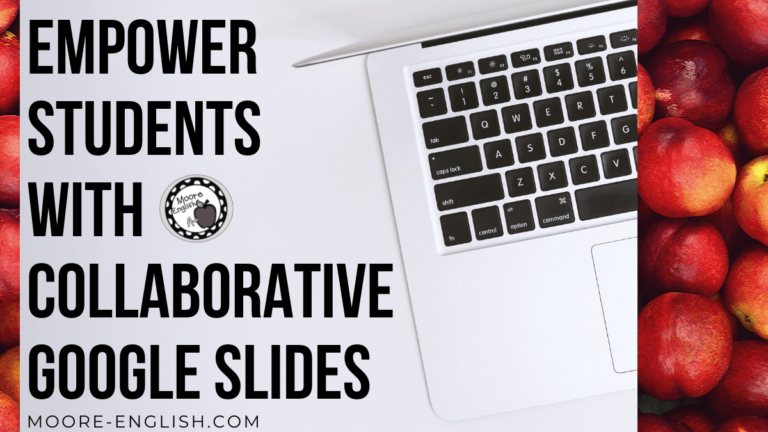 Apple Laptop Beside Black Text About Using Google Slides Collaboratively