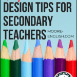 Light blue background with rainbow colored pencils beside black text about syllabus design