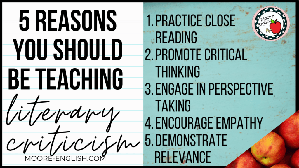 Scratched blue wall with lettering describing 5 reasons to teach literary criticism and 5 ways to make it happen