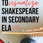 Quill and Ink Beside Black Text about Visualizing Shakespeare #moore-english moore-english.com