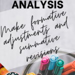 Glass cup of colored markers on a gray background beside black text about analyzing test data