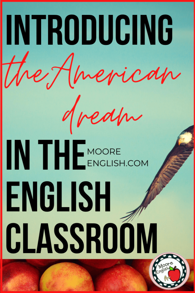 Blue Skies with a Bald Eagle Soaring Near Black and Red Letters About teaching the American dream in secondary ELA