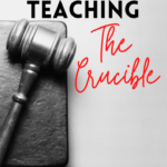 A gavel appears under black and red text that reads: Communists and Witches: Teaching The Crucible