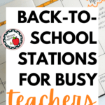 A orange planner with orange highlighter appears under black and orange text that reads: Everything you need for back-to-school stations