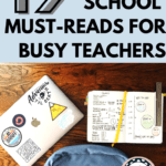 Blue backpack, closed Macbook with stickers, open planner under black text that reads: 19 Must-Reads for A Successful Back-to-School Season / Moore English