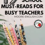 Manicured hand holds several pencils with colorful patterns. This appears under black text that reads: Blue backpack, closed Macbook with stickers, open planner under black text that reads: 19 Must-Reads for A Successful Back-to-School Season