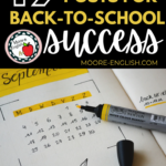 Planner open to the month of September. The planner is black with yellow highlighting. This appears under white and yellow text that reads: Blue backpack, closed Macbook with stickers, open planner under black text that reads: 19 Must-Reads for A Successful Back-to-School Season