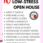 Red paper clips on a pink background beside text that reads: 10 Secrets to a Low-Stress Open House