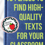 Blue Book beside a succulent and green text about finding new texts for your classroom