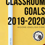 Mustard yellow background with a white pencil and black lettering about setting classroom goals