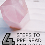 A pale pink crystal rests atop a white surface. Thsi image appears next to text that reads: 4 Simple Steps for Pre-Reading Poetry / Works for ANY Poem