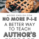 Berry pie with one piece missing appears above text that reads: Move Beyond P-I-E: Get the Receipt: A Better Way to Teach Author's Purpose