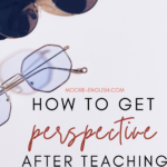 Two pairs of sun glasses, one traditionally dark and one tinted blue, on a white background under black text that reads: Finding Perspective as a Teacher @moore-english #mooreenglish moore-english.com
