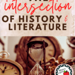 Clocks and hourglasses sit atop a shelf. This image appears under block letters that read: At the Intersection of Historical Context and Literature #mooreenglish @moore-english.com