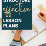 A woman writes in an open planner. This image appears under text that reads: How to Structure an Effective Lesson Pkan #mooreenglish @moore-english.com