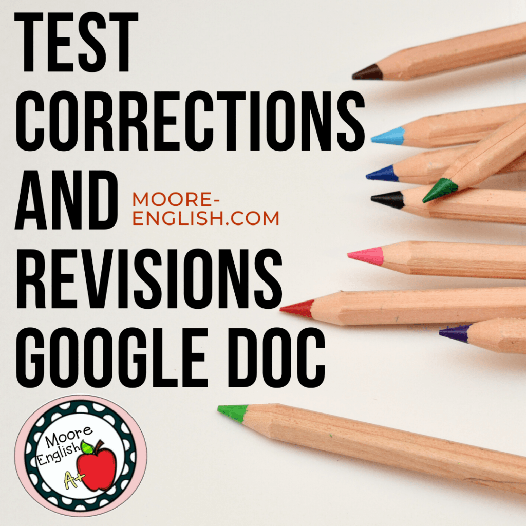Colored pencils on a beige background beside black block text that reads: text corrections and revisions Google Doc