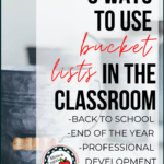 Silver Bucket or Pail Beside Black and Red Letttering About Using Bucket Lists in the Classroom
