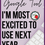 Lavender background with white Apple Keyboard, Stapler, and Pencils beside black text about using Google Tools in the Classroom