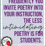 Lined paper with purple background and lettering about the importance of poetry in the classroom