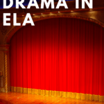 A red curtain reaches across a stage. This image appears under text that reads: Make the Most out of Teaching Drama in ELA
