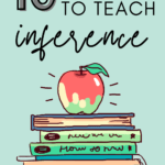 Illustration of an apple setting atop a stack of books. This appears under text that reads: 10 Interesting Poems for Helping Students Master Inference #mooreenglish @moore-english.com
