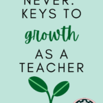 Illustration of a growing plant under text that reads: Never Say Never: My Growth as a Teacher
