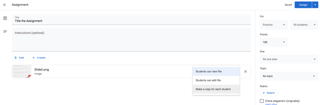 Google Classroom Assignment Creator Screenshot 