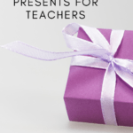 Purple-wrapped packaged under text that reads: 10 Essential Gifts for the Teacher in Your Life #mooreenglish @moore-english.com