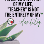 Lavender background with green succulent in gray pot beside black and green text reading: "While teaching is an important part of my life, 'teacher' is not the entirety of my identity."