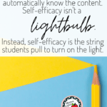 Yellow pencil against blue background. Extending from the top of the pencil is a yellow triangle that looks like a searchlight or like a lighthouse. Black lettering about teaching is able the pencil