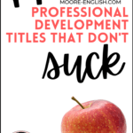 Red apple on white background beside red and black script about professional development books teachers love