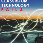 A rooftop with wavering lines of electrical light in front of a setting sun. Under white and red lettering that reads: A broken black smartphone appears under black and white text that reads: 13 Activities for When Classroom Technology Fails