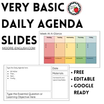 Google Slides screenshots of a very basic daily agenda template