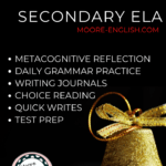 Golden bell on a black background beside white and red script that reads: The Best Bell Work for Secondary ELA