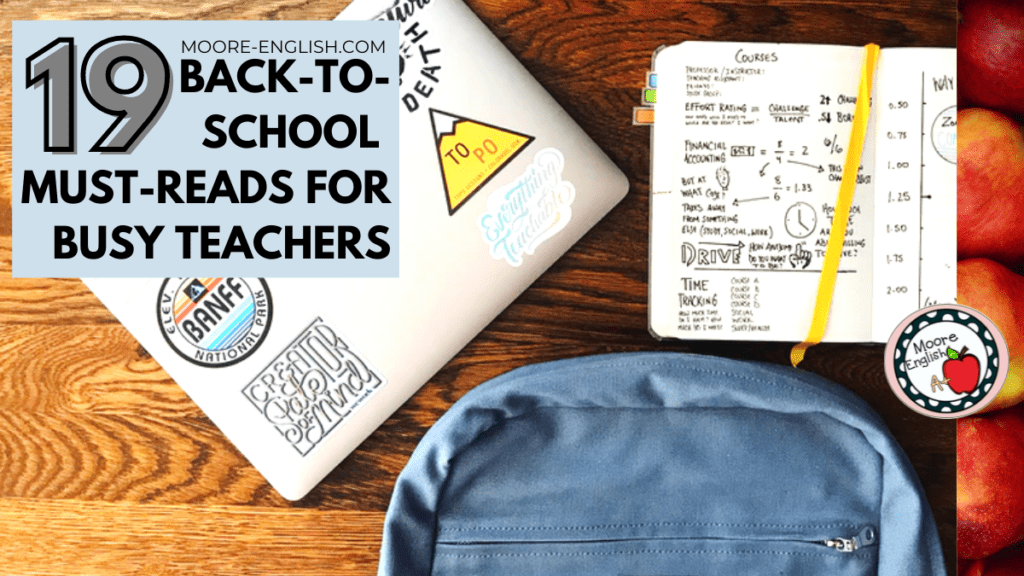 Blue backpack, closed Macbook with stickers, open planner under black text that reads: 19 Must-Reads for A Successful Back-to-School Season