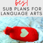 Red heating pad rests on a quilt. This image appears below text that reads: The Best Sub Plans for Language Arts #mooreenglish