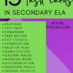 Purple card stock under text that reads: 15 Easy Ways to Use Task Cards in Secondary ELA
