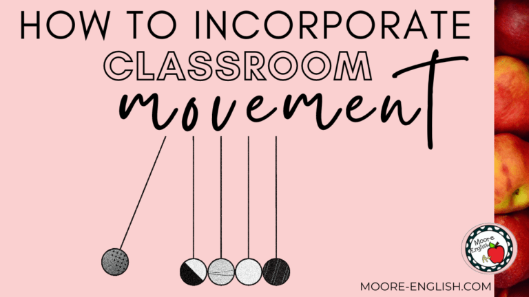 Illustration of Newton's Cradle under text that reads: How to Incorporate Movement in High School Language Arts