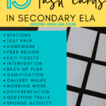 White sticky note squares in an array under text that reads: 15 Easy Ways to Use Task Cards in Secondary ELA