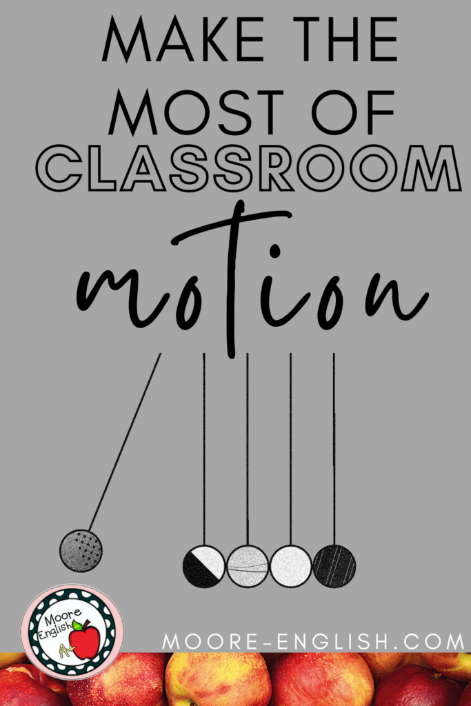 Illustration of Newton's Cradle under text that reads: How to Incorporate Movement in High School Language Arts