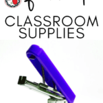 Open, blue stapler under text that reads: Teachers Love Office Supplies: Classroom Essentials Every Teacher Needs