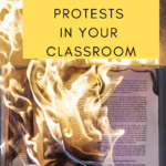 A photograph of a burning book appears under text that reads: How to Handle Literature Protests in Your Classroom