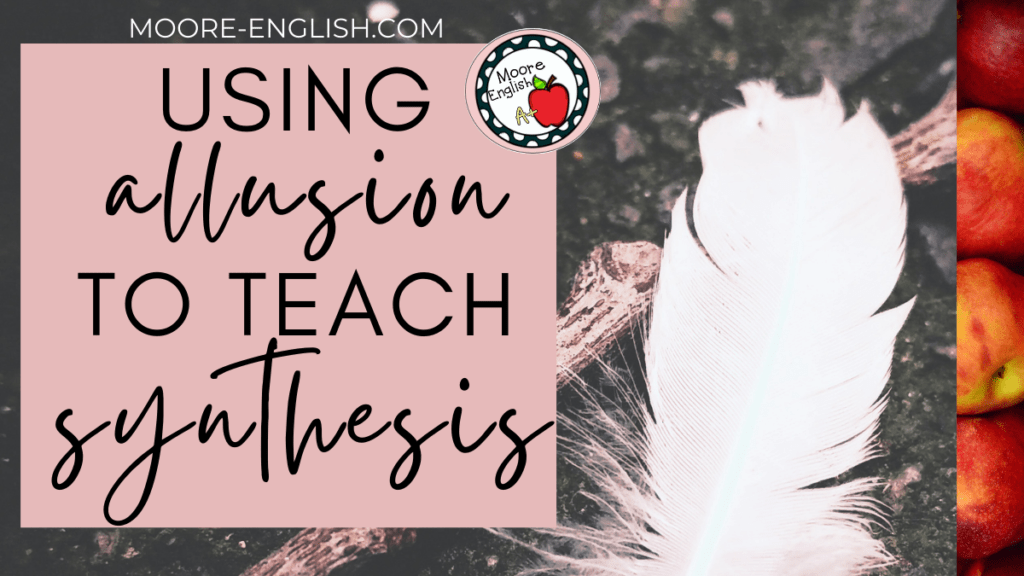 A white feather on a gray background appears under text that reads: How To Use Mythology To Teach Allusion And Synthesis