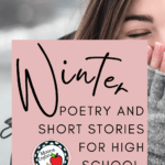 A woman blows snow out of her hands This appears under text that reads: Cozy Poetry and Short Stories for Winter