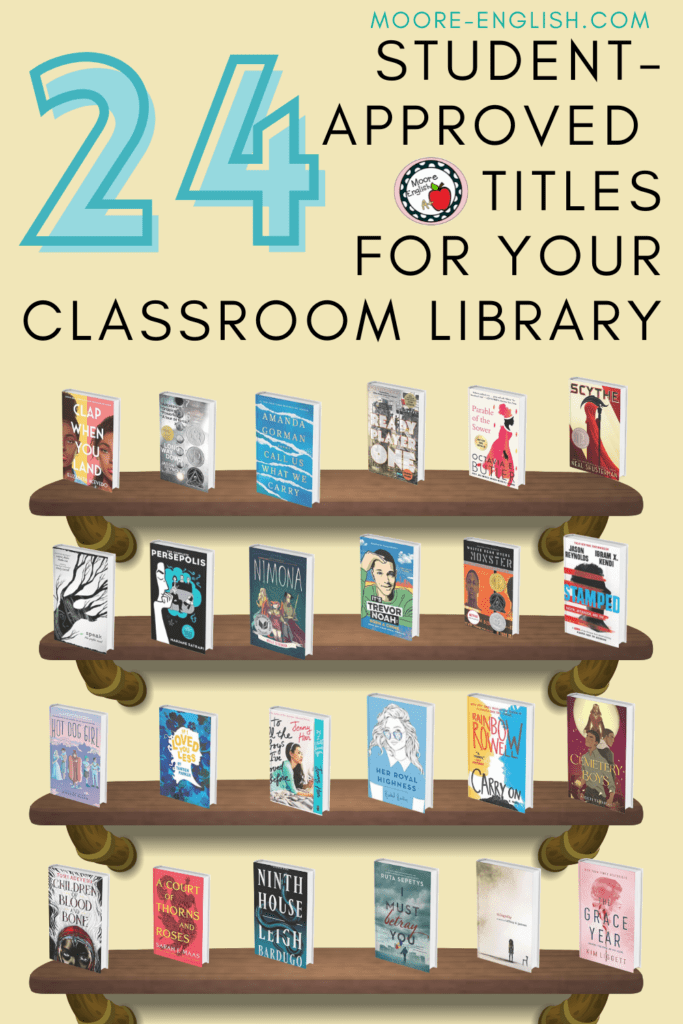 24 Young Adult Books appear on an illustration of bookshelf 