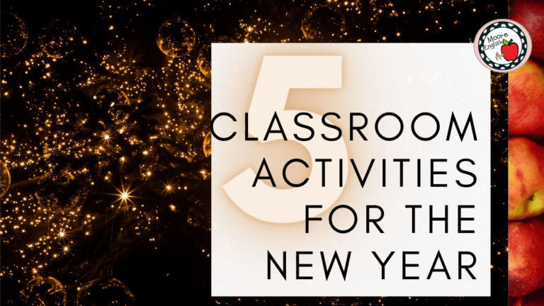 Golden lights on a black background appear under text that reads: 5 Activities to Ring in the New Year with Your Students