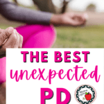 A woman wearing pink meditates in a park. This appears under text that reads: 2 Unexpected Sources of Professional Development